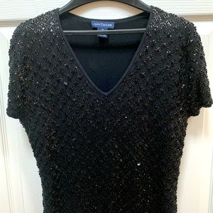Vintage (Early 2000s) Ann Taylor Black Beaded Luxury Top